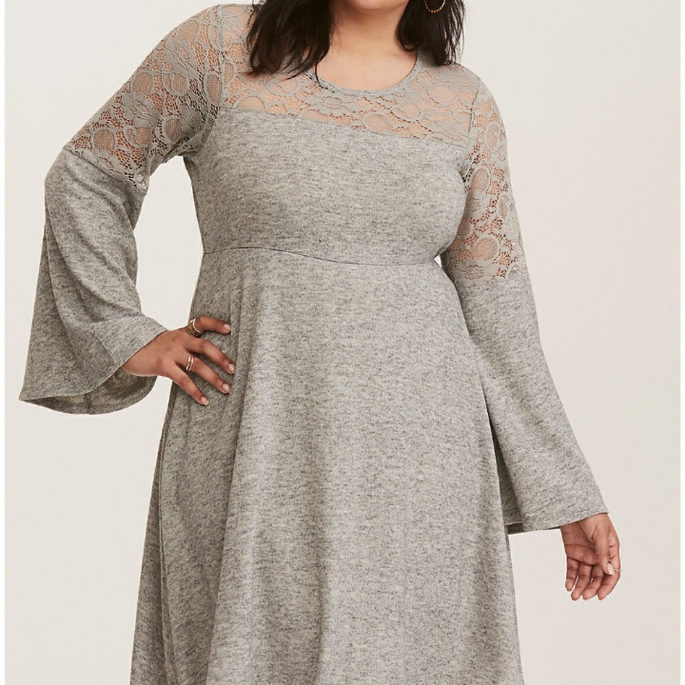 Torrid Grey Bell Sleeve Sweater Dress with Lace